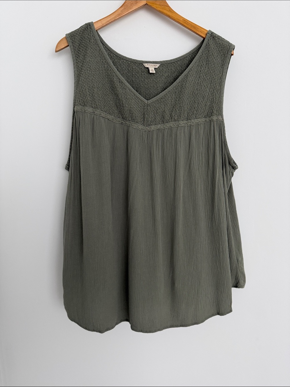 Sonoma Textured V-Neck Sleeveless Top Olive Green 3x summer coastal